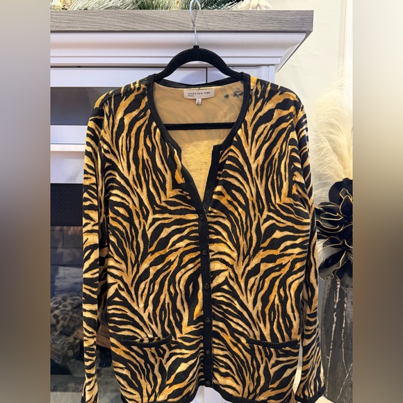 Jones New York Sweaters - Jones New York Zebra Print Sweater - Black and Gold